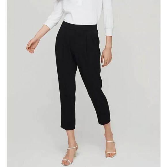 Aritzia Babaton Cohen Pants Cropped Tailored Fit Pleated Twill Black Womens Sz 4 - Picture 1 of 8